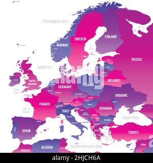 Europe map detailed political map with lables Stock Vector