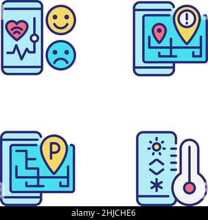 Mobile applications pixel perfect RGB color icons set Stock Vector