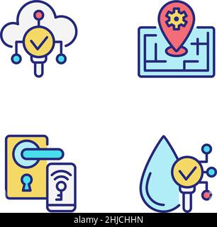 IoT technologies pixel perfect RGB color icons set Stock Vector