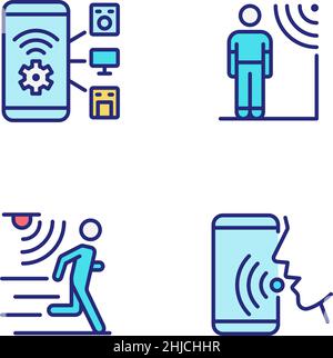 Sensor technology pixel perfect RGB color icons set Stock Vector