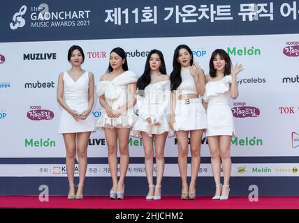 27 January 2022 - Seoul, South Korea : South Korean K-Pop girl group Red Velvet, attend a red carpet during the '11th Gaon Chart Music Awards' at Olympic Gym in Seoul, South Korea on January 27, 2022. (Photo by: Lee Young-ho/Sipa USA) Stock Photo