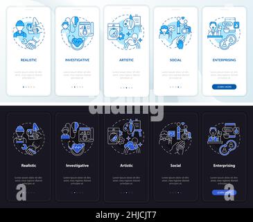 Work environment kinds night and day mode onboarding mobile app screen Stock Vector