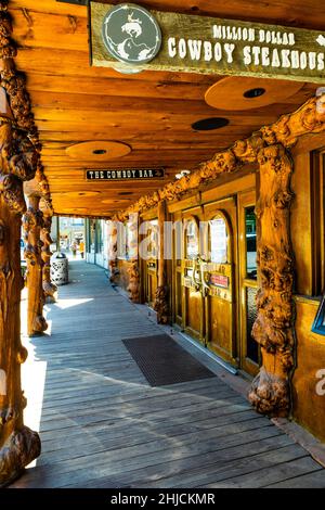 Rustic cowboy-themed restaurant and bar in Jackson, near Grand Teton National Park, Wyoming, USA [no property release; editorial licensing only] Stock Photo