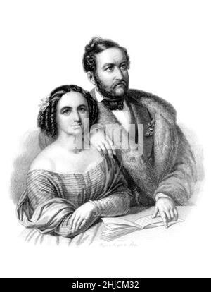 Fanny Mendelssohn (1805-1847), German composer and pianist of the Romantic era, with her husband, the artist Wilhelm Hensel. Circa 1840. Stock Photo