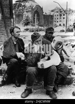German prisoners of war in Kiel, Germany, in 1945 at the end of the Second World War. Stock Photo