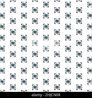 Artificial intelligence eye, network spying, computer surveillance pattern with various icons. Stock Vector