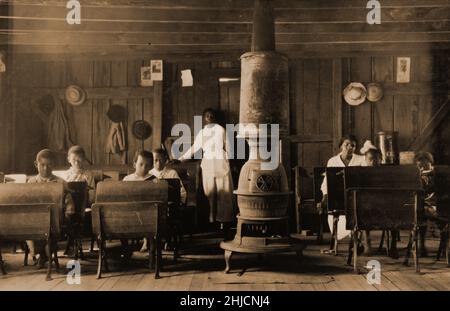 School for black children in Anthoston, Kentucky. Only 7 of 27 children in the area regularly attended school: 'Tobacco keeps them out and they are short of hands.' Henderson County, Kentucky. Photographed by Lewis W. Hine (1874-1940), September 13, 1916. Stock Photo