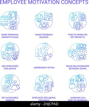 Employee motivation blue gradient concept icons set Stock Vector