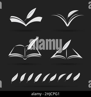 Vector of a book and feather on black background. Easy editable layered vector illustration. Stock Vector