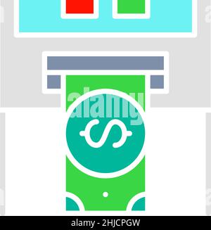 Vector insert credit card, bank ATM, cash dispenser, withdraw money white line icon. Stock Vector