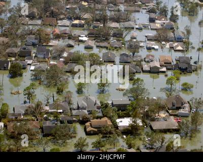 Hurricane Katrina damage. In New Orleans, flood waters covered large portions of the city. Stock Photo