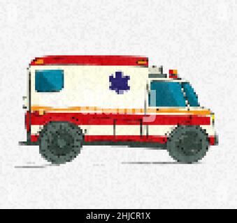 Pixel art ambulance, vector illustration Stock Vector