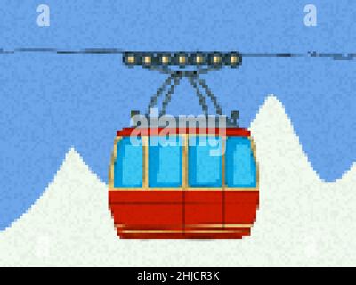 Pixel art cable car, vector illustration Stock Vector