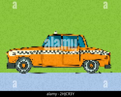 Pixel art taxi car, vector illustration Stock Vector