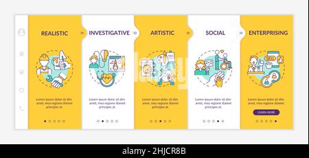 Work environments types yellow onboarding template Stock Vector