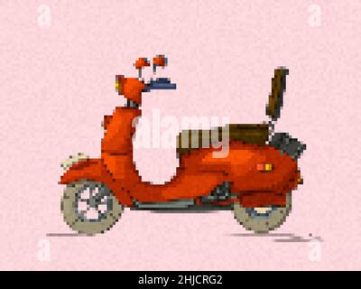 Pixel art scooter, vector illustration Stock Vector