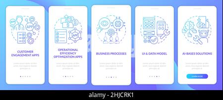 Apps with low code blue gradient onboarding mobile app screen Stock Vector