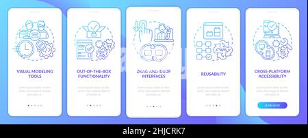 Low code platforms blue gradient onboarding mobile app screen Stock Vector