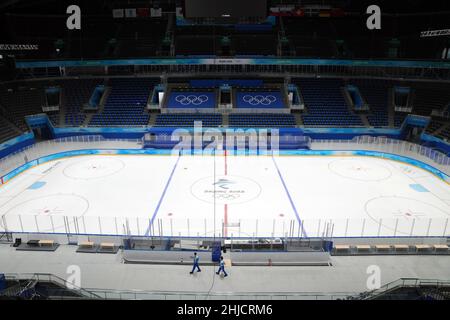 Beijing, China. 26th Jan, 2022. Photo taken on Jan. 26, 2022 shows the scene inside the National Indoor Stadium in Beijing, China. Credit: Du Yu/Xinhua/Alamy Live News Stock Photo