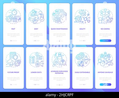 Web 3 0 blue gradient onboarding mobile app screen set Stock Vector