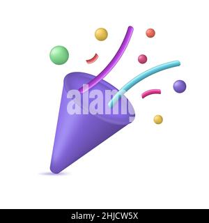 Confetti party icon. 3d rendering Stock Vector