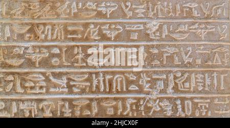 Egyptian hieroglyphic inscription on a relief stele in Istanbul Archaeology Museum. Stock Photo