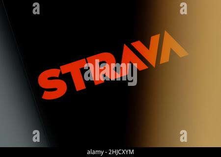 Strava editorial. Illustrative photo for news about Strava - an internet service for tracking human exercise Stock Photo