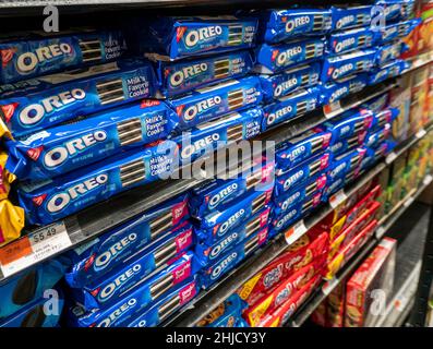 Packages of Oreo cookies in a store in in New York on Monday, January 24, 2022. (© Richard B. Levine) Stock Photo