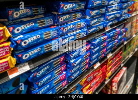 Packages of Oreo cookies in a store in in New York on Monday, January 24, 2022. (© Richard B. Levine) Stock Photo