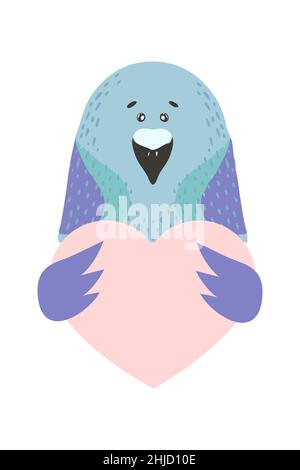 Cute cartoon animal holds a heart sign with copy space. set valentine's day greeting card banner invitation flyer brochure. cartoon hand drawn style. Little animals pets in love, declaration of love. Stock Vector