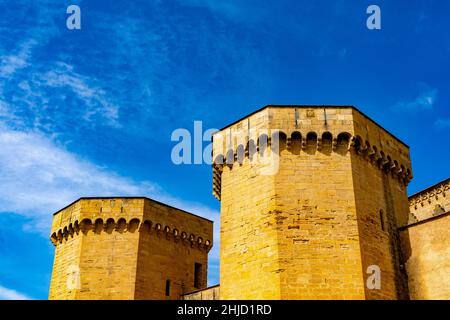 Poblet Abbey,  Reial Monestir de Santa Maria de Poblet, Catalonia, Spain. It is a Cistercian monastery, founded in 1151, located at the foot of the Pr Stock Photo