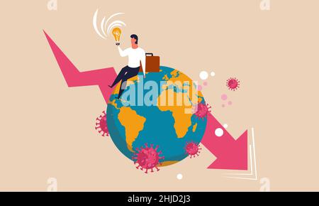 Stock market recession and global business performance investment loss down vector illustration concept. Collapse virus and crash chart economy. Probl Stock Vector
