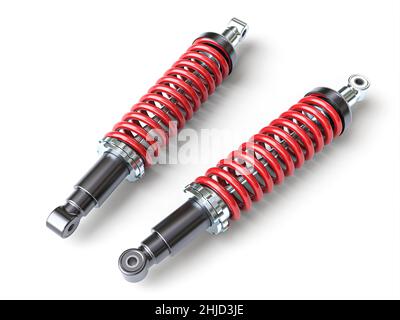 red car shock absorbers on the white background. 3d render Stock Photo