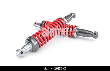 car shock absorbers with red spring on the white background. 3d render Stock Photo