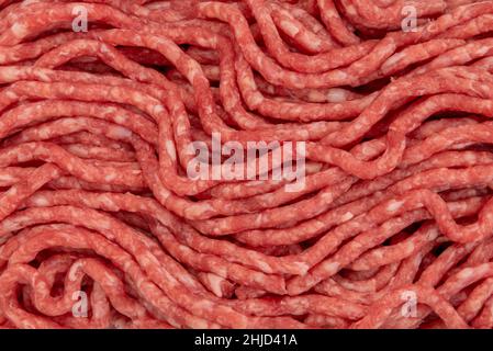 Beef mince meat texture background, raw minced meat in close-up in top view Stock Photo