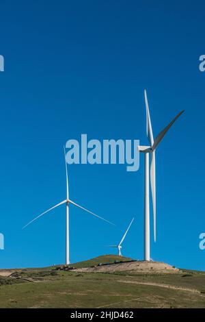 The Strauss Wind Energy Project located in Santa Barbara County close the Lompoc, California. It is the first wind project on the California coast. Stock Photo