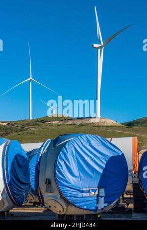 The Strauss Wind Energy Project located in Santa Barbara County close the Lompoc, California. It is the first wind project on the California coast. Stock Photo