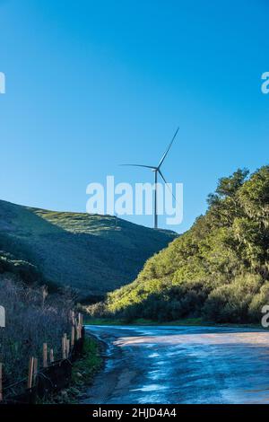 The Strauss Wind Energy Project located in Santa Barbara County close the Lompoc, California. It is the first wind project on the California coast. Stock Photo