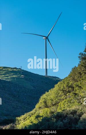 The Strauss Wind Energy Project located in Santa Barbara County close the Lompoc, California. It is the first wind project on the California coast. Stock Photo