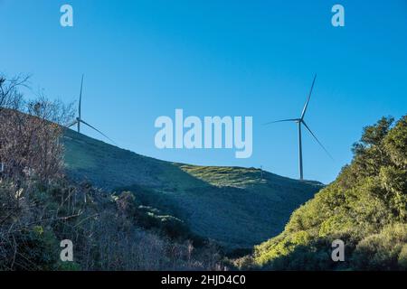 The Strauss Wind Energy Project located in Santa Barbara County close the Lompoc, California. It is the first wind project on the California coast. Stock Photo