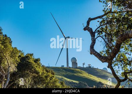 The Strauss Wind Energy Project located in Santa Barbara County close the Lompoc, California. It is the first wind project on the California coast. Stock Photo