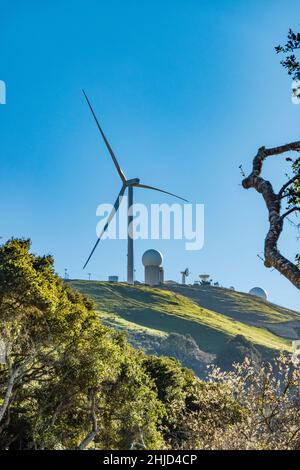 The Strauss Wind Energy Project located in Santa Barbara County close the Lompoc, California. It is the first wind project on the California coast. Stock Photo