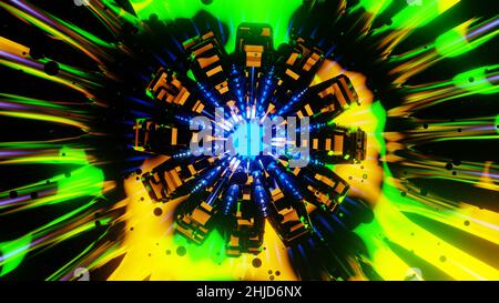 3D Render. Abstract neon lines move in space. Seamless VJ loop for music videos, night clubs, audiovisual show and performance, LED screens and projec Stock Photo