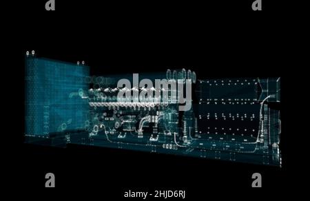 Hologram Large industrial Diesel generator. Energy Concept Stock Photo