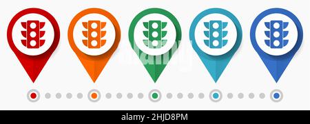 Traffic lights concept vector icon set, flat design pointers, infographic template Stock Vector