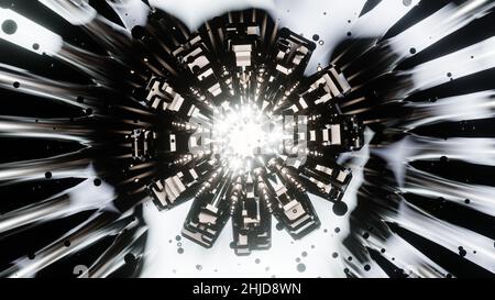 3D Render. Abstract neon lines move in space. Seamless VJ loop for music videos, night clubs, audiovisual show and performance, LED screens and projec Stock Photo