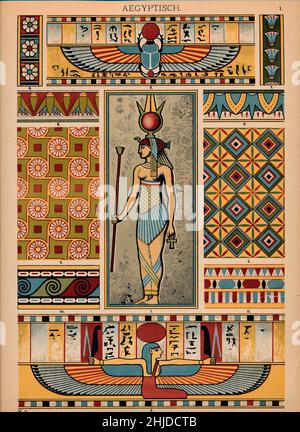 Set of 11 Egyptian templates, patterns and symbols from painting and sculpture, egyptian culture, winged sun disc Ornamentenschatz Stock Photo