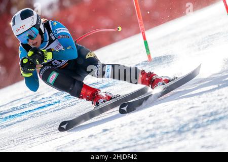 Cortina d'Ampezzo, Italy. 22 January 2022. MUZAFERIJA Elvedina (BIH) Ski World Cup Women's Downhill on the Olympia delle Tofane. Stock Photo