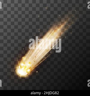 Bright orange meteorite on fire, meteor explosion on transparent background Stock Vector