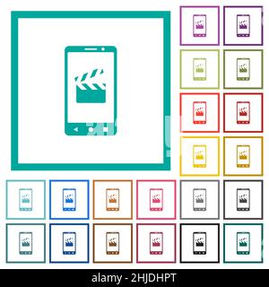 Smartphone film cut flat color icons with quadrant frames on white background Stock Vector